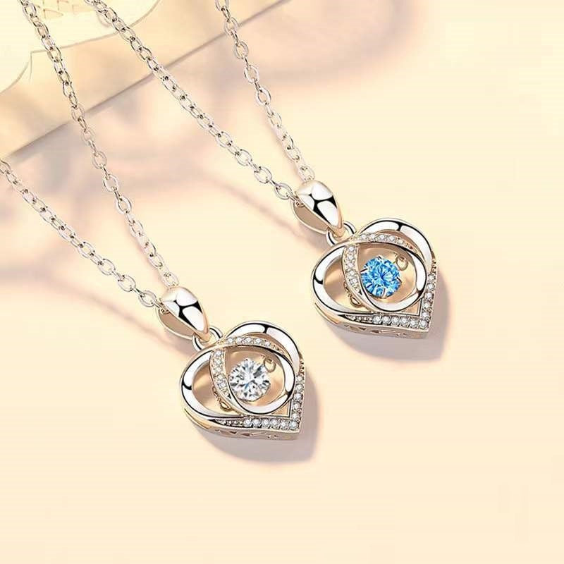 S925 Beating Heart-shaped Necklace Women Luxury Love Rhinestones Necklace Jewelry Gift For Valentine's Day